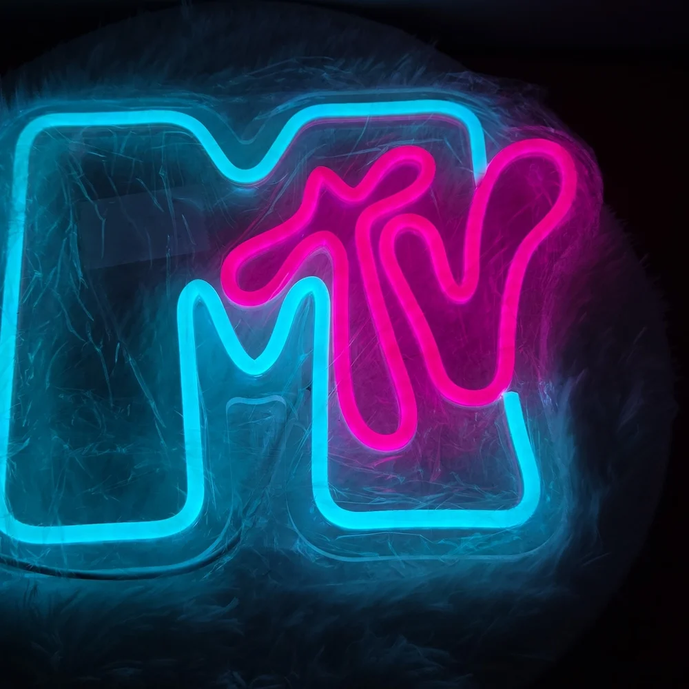 MTV Neon LED Wall Sign Music Television USB Dimmable Light Nostalgic Room Decor